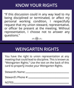 Union Steward Business Cards with Weingarten Rights - Double sided ...