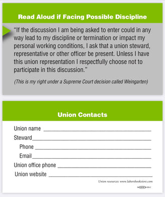Union Steward Business Cards with Weingarten Rights - 100 count - Double sided
